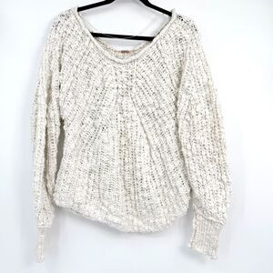 Free People In A Swirl Sweater M White Cropped Open Knit Oversized Cottage Boho
